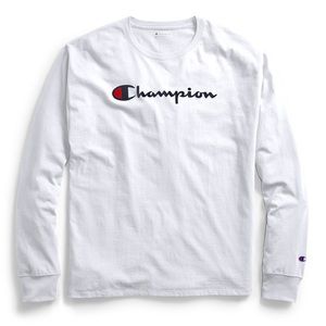 Champion White Classic Long Sleeve T-Shirt, Graphic Logo